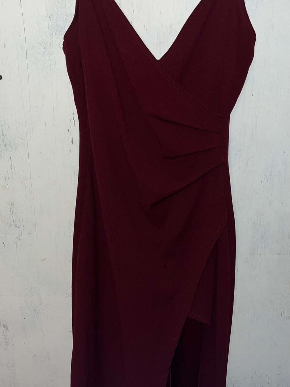 Spaghetti Strap V-Neck Burgundy Draped Women’s Dress